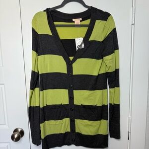 Sweet Romeo Green and Gray Striped Cardigan
